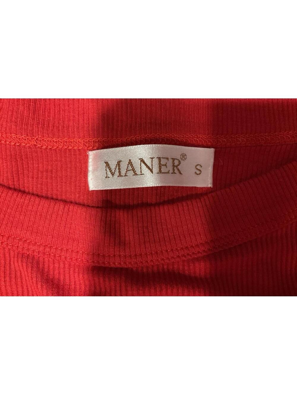 Maner Womens Short Sleeve W/ Button Round Neck Ribbed Red Cropped Blouse Size S - Picture 7 of 8